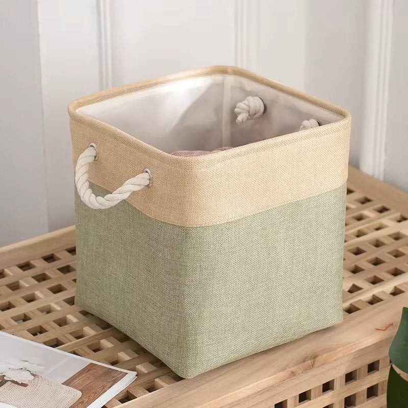 Panier De Rangement Linge - LingeBox™ - Beige & Vert - Rangement Universel