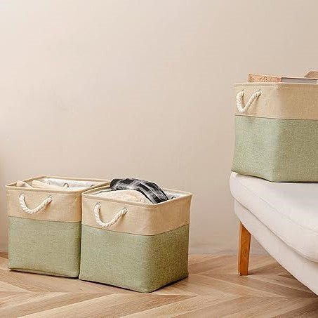 Panier De Rangement Linge - LingeBox™ - Beige & Vert - Rangement Universel