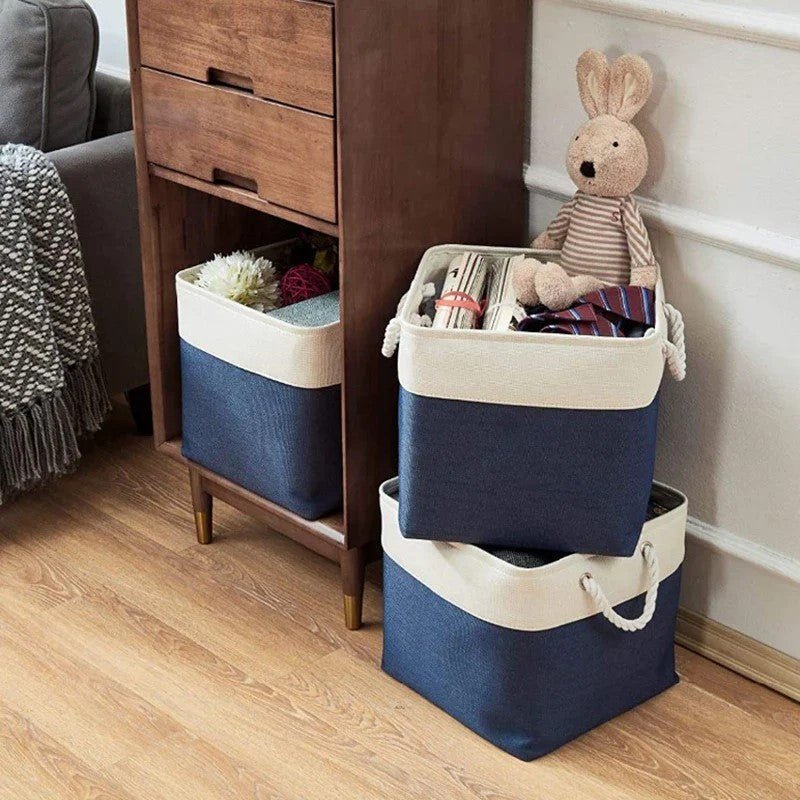 Panier De Rangement Linge - LingeBox™ - Blanc & Bleu - Rangement Universel