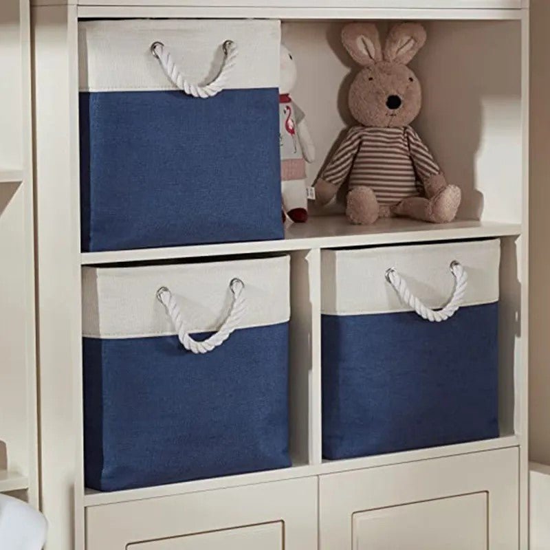 Panier De Rangement Linge - LingeBox™ - Blanc & Bleu - Rangement Universel