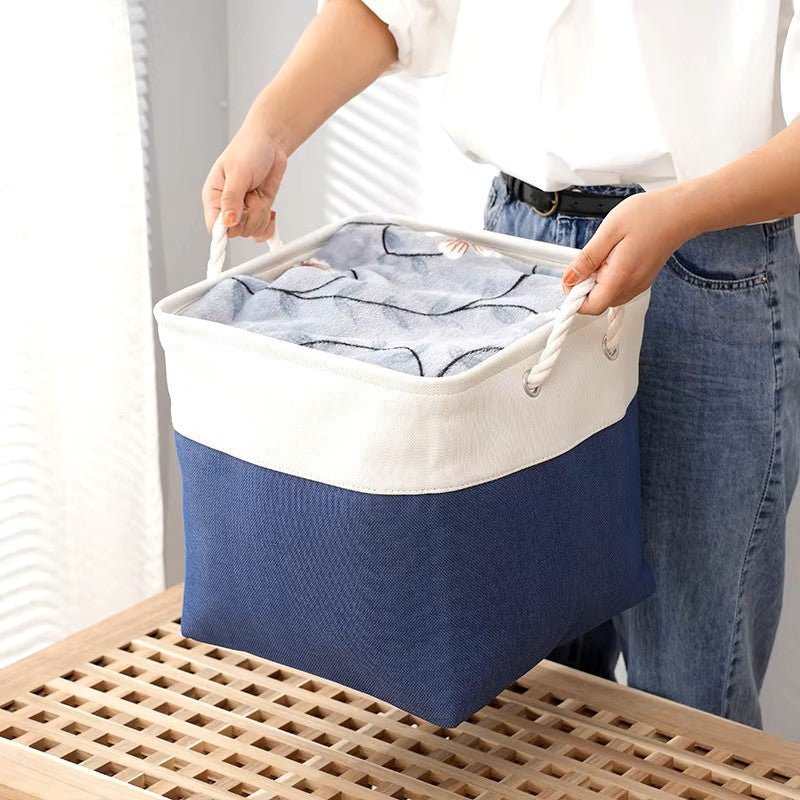 Panier De Rangement Linge - LingeBox™ - Blanc & Bleu - Rangement Universel