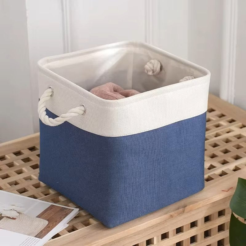 Panier De Rangement Linge - LingeBox™ - Blanc & Bleu - Rangement Universel