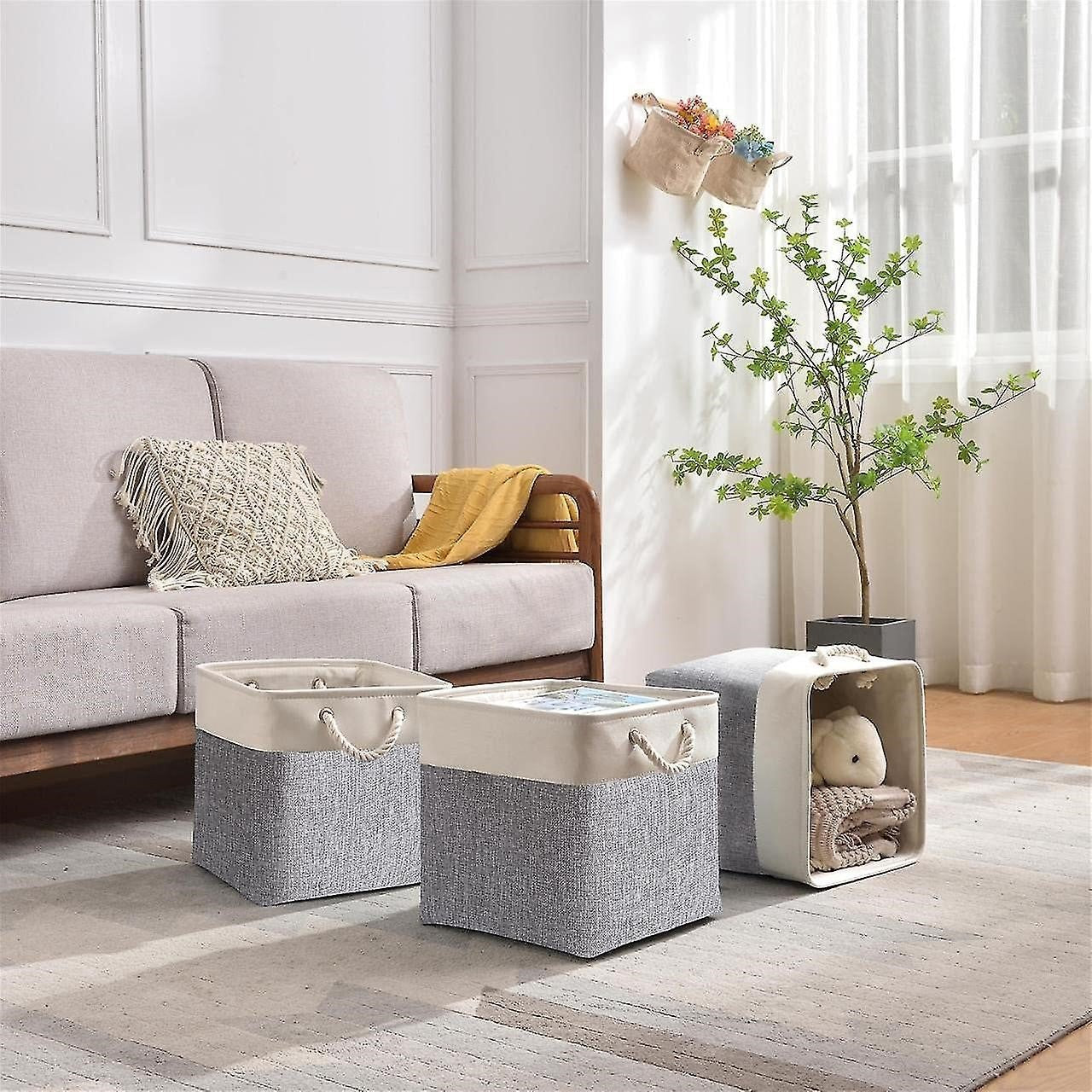 Panier De Rangement Linge - LingeBox™ - Blanc & Gris - Rangement Universel