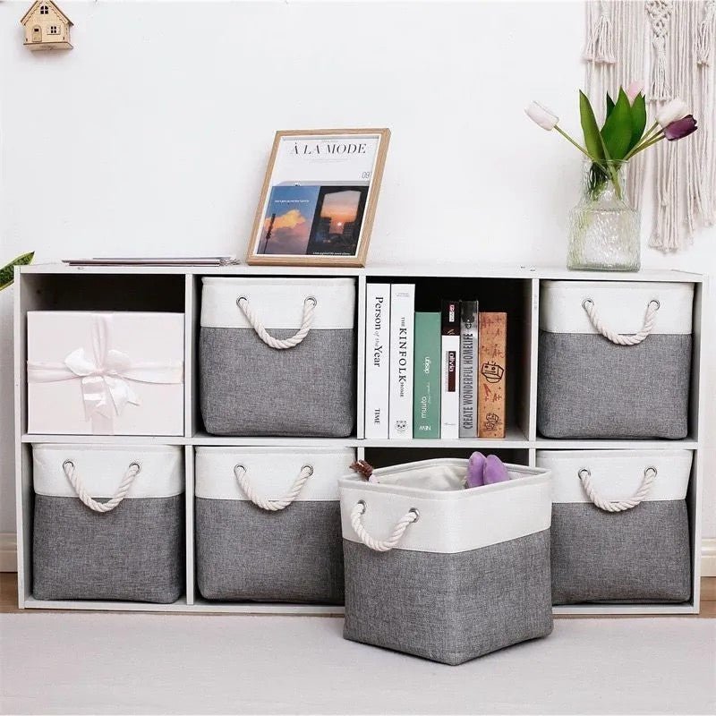 Panier De Rangement Linge - LingeBox™ - Blanc & Gris - Rangement Universel