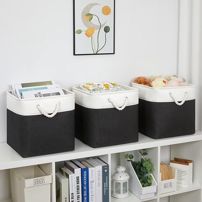 Panier De Rangement Linge - LingeBox™ - Blanc & Noir - Rangement Universel