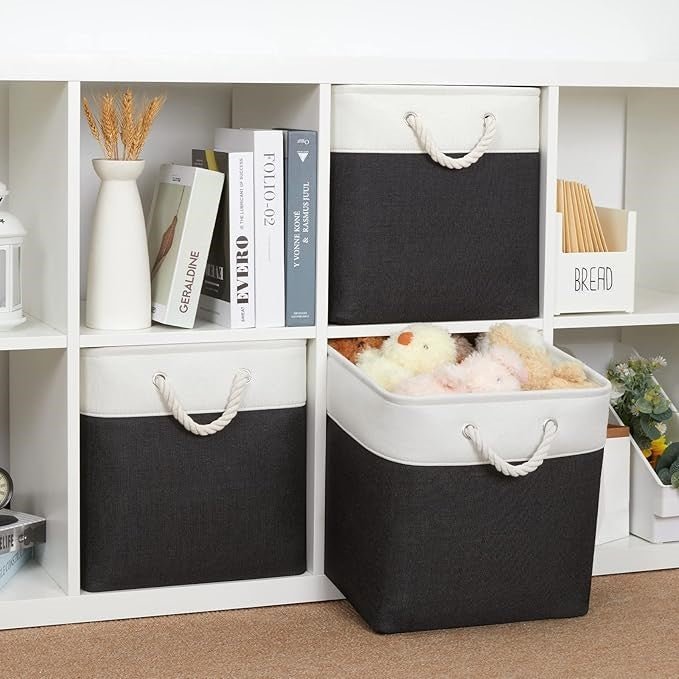 Panier De Rangement Linge - LingeBox™ - Blanc & Noir - Rangement Universel