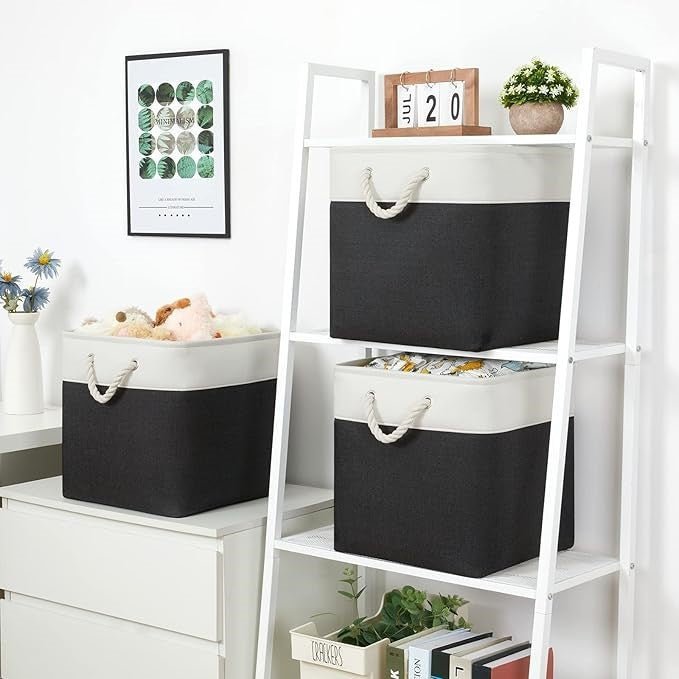 Panier De Rangement Linge - LingeBox™ - Blanc & Noir - Rangement Universel