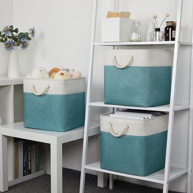 Panier De Rangement Linge - LingeBox™ - Blanc & Vert - Rangement Universel