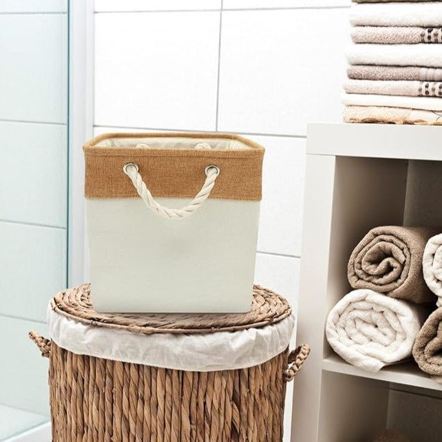 Panier De Rangement Linge - LingeBox™ - Kaki & Blanc - Rangement Universel